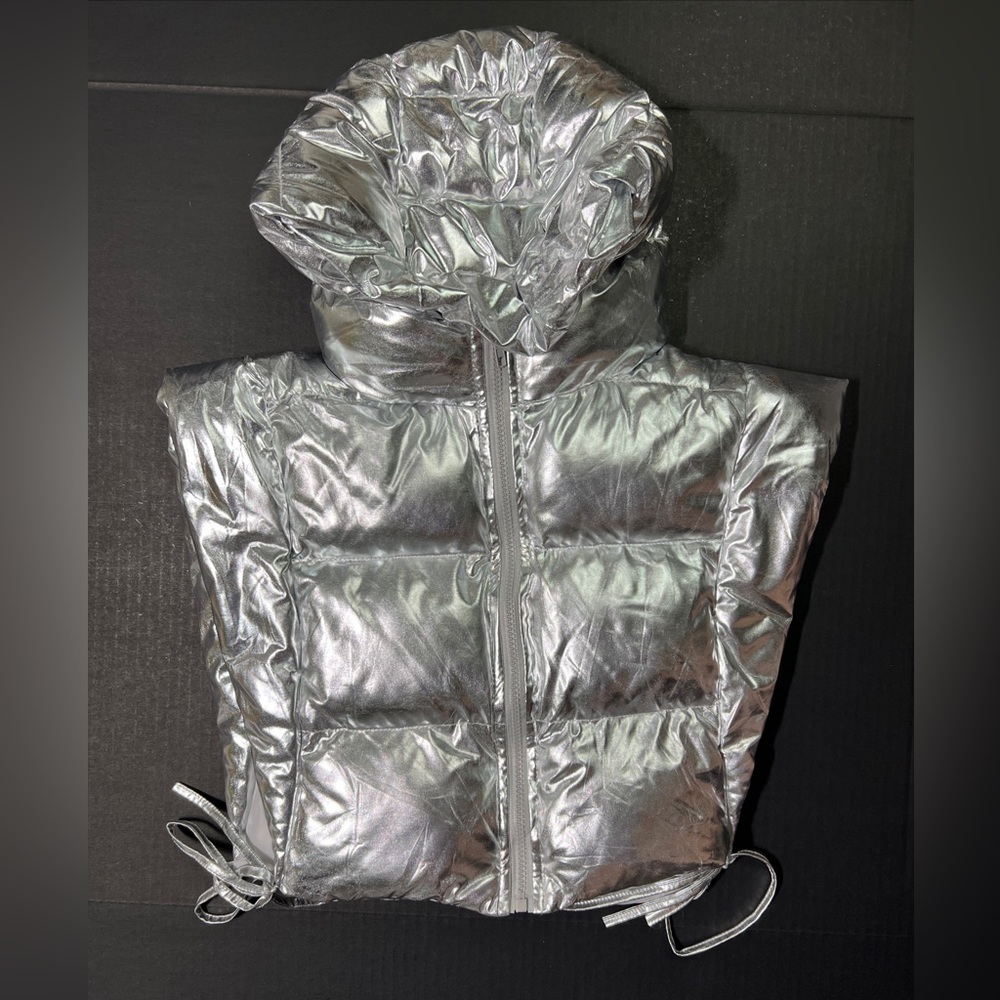 Half Heart Silver Metallic Shiny Vest Skirt Set Padded Qulited Puffer Womens S - Picture 9 of 15